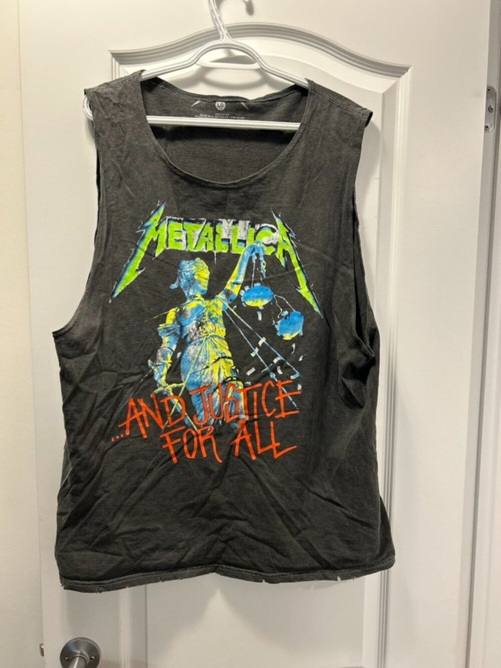 Metallica And Justice For All Graphic Tank Top Charcoal Grey Muscle Tee Size XL